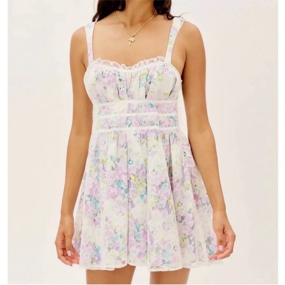 For Love And Lemons Loretta Lace Floral Mini Dress Ivory NWT Size XS - Picture 5 of 14